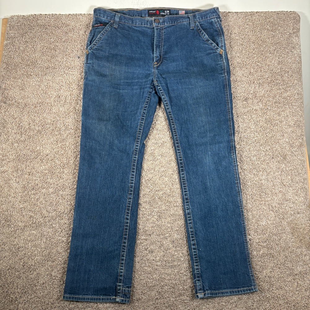 Ariat FR M7 Slim Straight Leg Mens Blue Denim Work Jeans 40x34 CAT 2 2112